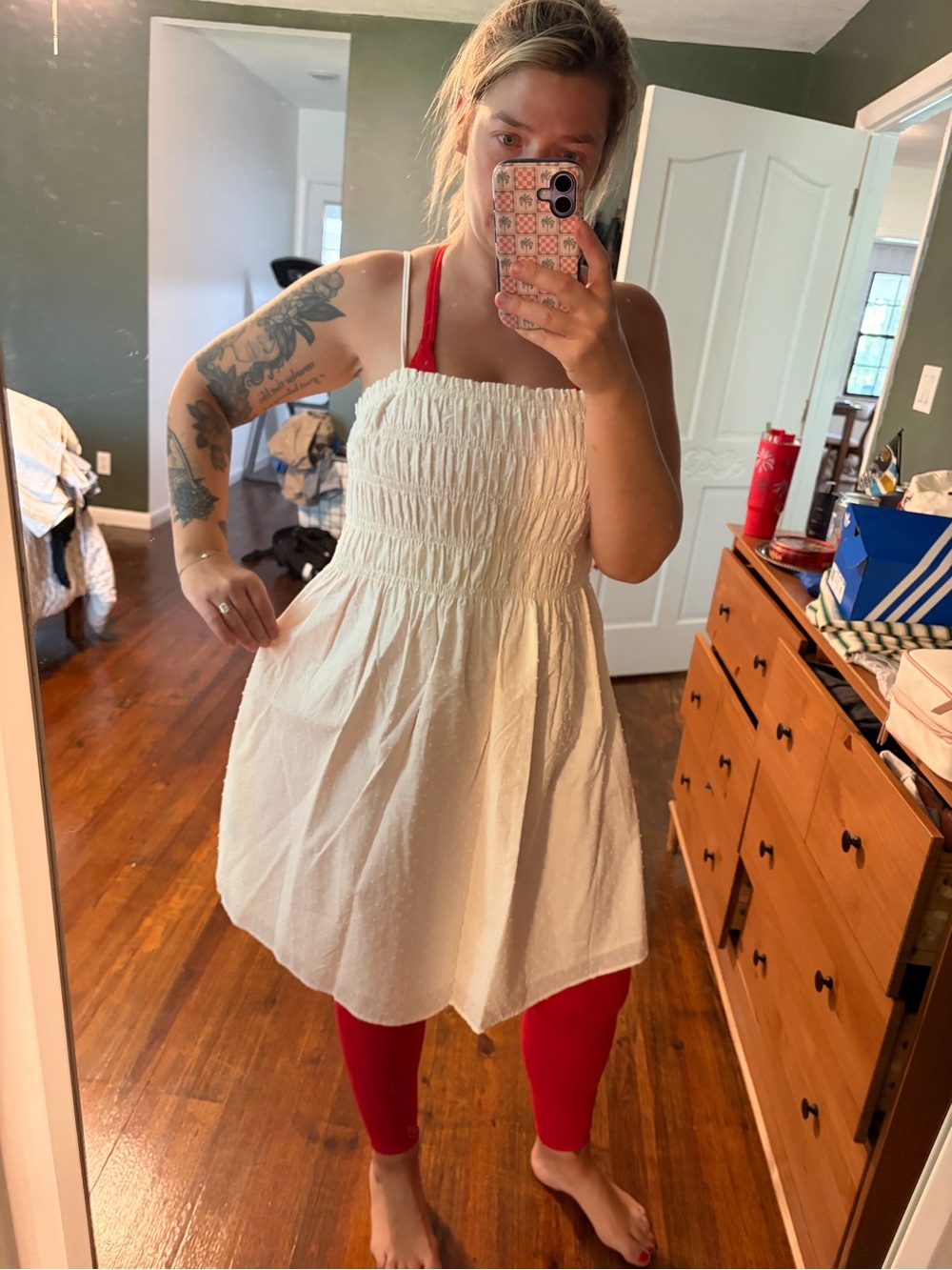H&M Smocked White Mini Dress with Spaghetti Straps